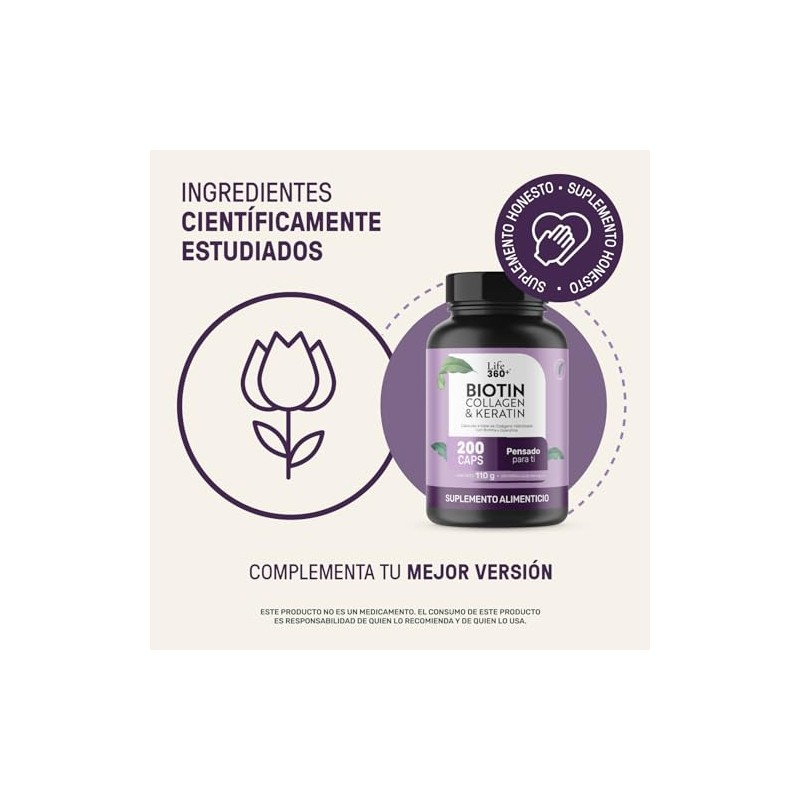 LIFE 360+ Collagen Biotin Keratin | 200 cápsulas | 550