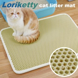 Loriketty Cat Litter Mat, Double Layer Litter Pad, Suitable for Litter Tray, Honeycomb Design Mat for Cat, Dog, Animal, 45 x 60 cm, Khaki