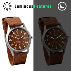 JewelryWe Men's Wristwatch with Calendar and LED Light, Canvas Fabric Strap, Quartz Analogue Watch