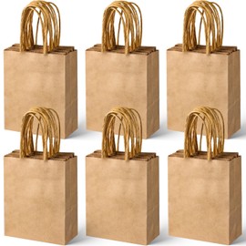 SPERPAND 60 Pcs Small Gift Bags, Brown Paper Treat Bags, 6.5" Mini Goodie Bags with Handles for Birthday, Wedding, Holiday Gifts Party Favor Bags