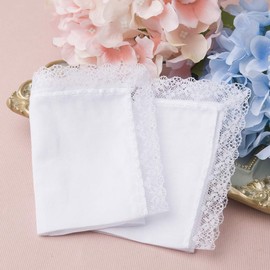 HOULIFE Ladies Cotton Handkerchiefs Soft Pure White Lace Wedding Hankies for Women 6/12/18 Pieces 10x10 (White 4-12 Pieces)