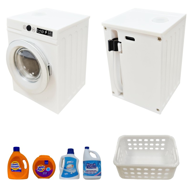 Cyraft 1:12 Scale Miniature Electric Washing Machine and Laundry Set,