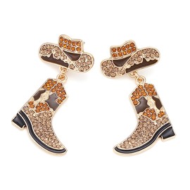 Rhinestone Western Boots Dangle Drop Earrings for Women, Boho Cowgirl Cowboy Enamel Hat Boot Earrings Country Concert Party Outfits Jewelry Gift