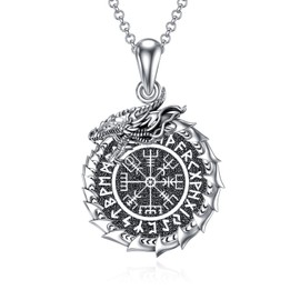 PELOVNY Cremation Jewelry for Ashes Sterling Silver Viking Urn Necklace Vegvisir Pendant Nordic Viking Runes Compass Necklace Protection Amulet Necklace for Men