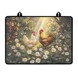 YUVAMAGIMO Daisy Rooster Stove Top Covers for Electric Stove Heat Resistant Cooktop Cover Non-Slip Mat for Glass Stove Top Protector 21 x 29 In Flat Top Oven Cover for Home Kitchen Decor