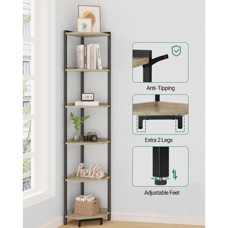 Hzuaneri Corner Shelf Stand, Corner Bookshelf, Storage Standing Shelf Unit
