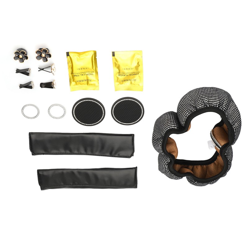 Bling Car Accessories Set Rhinestone Steering Wheel Cover Coaster Starter