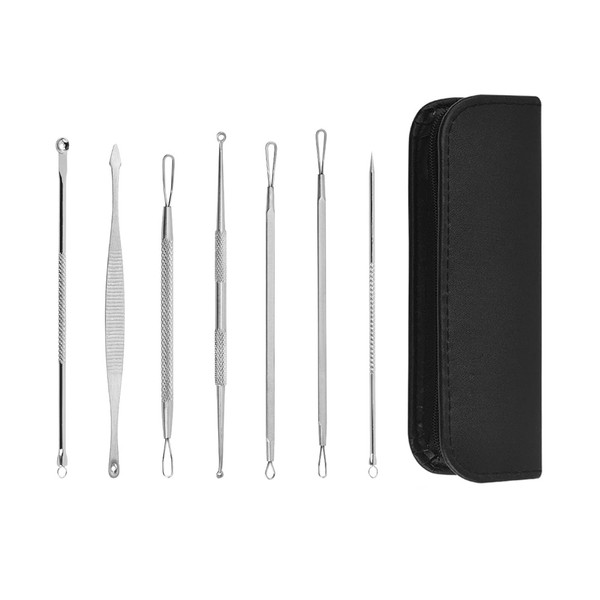 ENLACE Blackhead Remover Tool, Stainless Steel Acne Extractor Tool with Leather Bags, for All Skin Types, Facial Blemishes, Removes Blackheads, Pimples and Pustules, Pack of 7