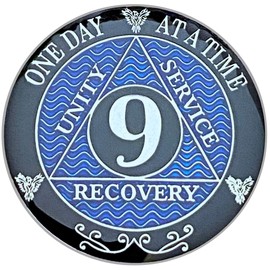 9 Year AA Coin Silver Color Plated-Medallion, Recovery Chip, 12 Step Token, Alcoholics Anonymous Coin