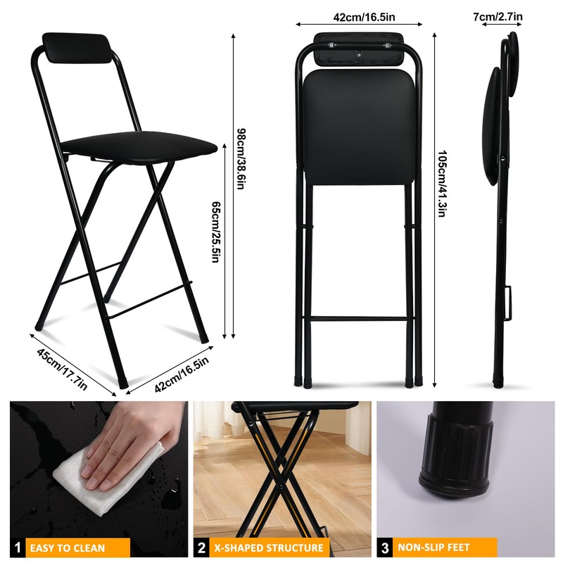 FATOLRD Folding Bar Stool with Back, 1 pcs Tall Foldable