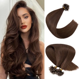 SLEEKALON U Tip Hair Extensions Real Human Hair Pre Bonded Hair Extensions Keratin U Tip Hot Fusion Human Hair Extensions Medium Brown U Tips Remy Hair Straight Silky, 20 Inch 100 Strands 50g #04