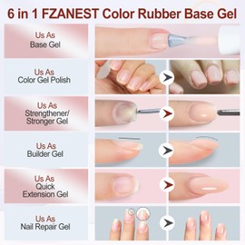 FZANEST Rubber Base Builder Gel Nail 15ml Jelly Natrual Nude Pink Color Gel Polish Nail Strengthener Self-leveling Extension Soak Off UV LED