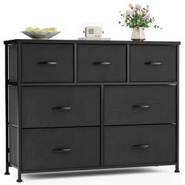 Flamaker Dresser for Bedroom, 7 Drawer Dresser, Wide Chest of Drawer, Fabric Storage Drawers, Black Storage Organizer for Closet, Hallway