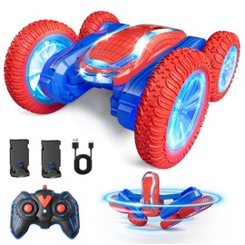 Detsnik Remote Control Car, Sunt RC Cars for Kids Boys Girls 4-6 7-12 RTR 4WD with 360 Rotation, Double Sided, LED Lights, Music, 2.4Ghz 4, 2 Rechargable Batteries 40Mins Play Christmas Toy Gifts