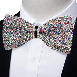 DiBanGu Rainbow Rhinestone Bow Ties for Men Solid Color Diamond Sequin Bowtie Wedding Party Pre-tied Bow Tie