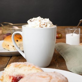 Moritz & Moritz Basic Coffee Cups Set of 6 - Approx. 350 ml Made of Premium Porcelain in Classic White - Stylish Design with Handle - Perfect for Coffee, Tea, Hot Chocolate, Cappuccino