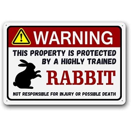 Eveokoki Rabbit Warning Sign - Funny Metal Pet Gift, Exotic Small Pet Tin Sign 8 X 12 Inches