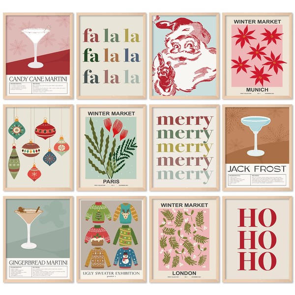 Whaline - 12 impresiones artísticas de Navidad para pared de