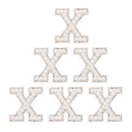 PATIKIL Rhinestone Letters Patches, 6 Pcs Initial Letter X Self-Adhesive Patch Embroidered Fabric 1.73 Inch Alphabet Stickers for Clothes Hats Makeup Bags DIY, White