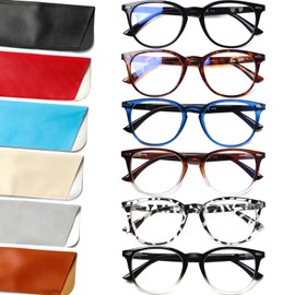 Henotin 6 Pack Reading Glasses for Women Men Blue Light Blocking Stylish Computer Readers with Leather Case (multicolor-2, 1.0, multiplier_x)