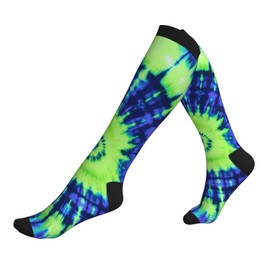 famliihw Blue Green Tie Dye Compression Socks Knee High Supports Socks for Women Men Athletic Running Travel Nurses