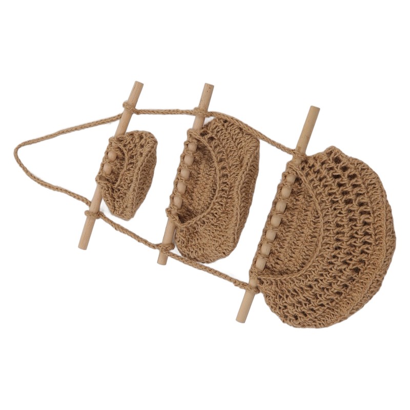 Hanging Fruit Basket 3 Tier Wall Mounted Handcraft Hemp Rope