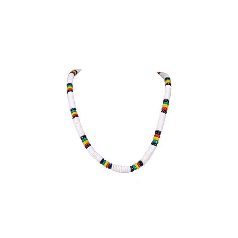 BlueRica Puka Shell and Rasta Coconut Shell Beads Necklace (20")