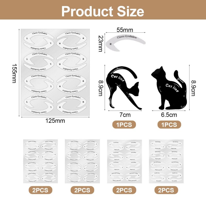 8 Eye Makeup Template Stickers And 2 Cat-Shaped Eyeliner Template