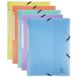 Exacompta - Ref 55170E - Chromaline Collection - Elasticated 3-Flap Folders - Suitable for Storing A4 Documents, Spine Label - Assorted Pastel Colours (Pack of 5)