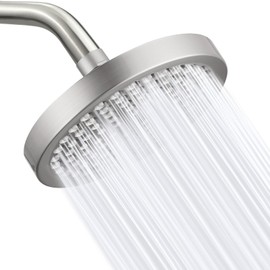 High Pressure Rain Shower Head, 6 Inch Round Fixed Shower with Swivel Ball Adjustable Angle Replacement Showerhead, Brushed Nickel, Easy Installation