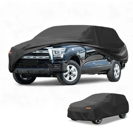 Partuto Waterproof All-Weather Universal Car Cover with Right Side Zipper & Mirror Pocket, 190T-PU Black Fits for SUV 190" to 200" Length