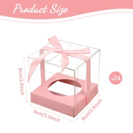 SINGOMON 24PCS Small Gift Boxes Individual Cupcake Boxes with Pink Ribbons Individual Cupcake Container with Pink Cupcake Board Bakery Boxes Cupcake Carrier Treat Boxes Macaron Box Candy Boxes