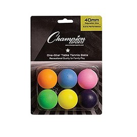 Champion Sports 1 Star Table Tennis Ball Pack – Solid Multicolor Ping Pong Balls, Set of 6, with 40mm Seamless Design – Recreation Table Tennis Equipment, Accessories