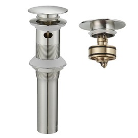 BWE Brushed Nickel One-Piece Sink Drain Stopper with Overflow for Bathroom Vessel Vanity Faucet Bathroom SinkPop-Up Drain Assembly with Strainer