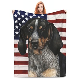 Bluetick Coonhound Dog Gift American Flag Patriotic 4th Full Fleece Throw Cloak Wearable Blanket Flannel Comforter Quilt Nursery Bedroom Bedding Plush Soft Cozy