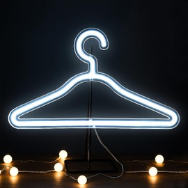 LED Neon Light Hangers Display Stand 15''x8'', USB Powered Clothes Hanger Sign Glow Lamp for Wall Decor, Wedding Proposal Romantic Arrangement, Night Room Bedroom Hanging Coat Decoration, White