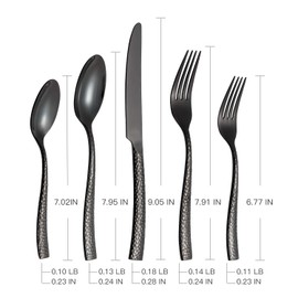 Kelenfer Silverware Set Black Flatware Set Hammered Cutlery Set Stainless Steel Mirror Finished Hand Forged 40 Pieces Service for 8 Home Event Use Wedding Housewarming Gift
