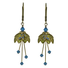 NoMonet Hand Painted Flower Fairy Earrings - Pixie Earrings - Gold, Lime and Royal