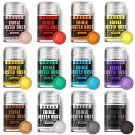 RBUGR Luster Dust Edible, 12 Colors Edible Glitter Pack, Cocktail Food Glitter Edible Dust, Vegan Edible Shimmer, Drink Powder for Cakes Cookies Chocolates Baking（4g/0.14oz）