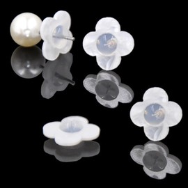 Earring Lifter Backs,Replacements Rubber Earring Backs for Droopy Ears 4PCS Plastic Flower Locking Earring Support Backings for Heavy Earrings Comfortable Earring Backers for Studs (White Flower)