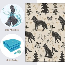 Turamurra Wolf Hand Towels - 2 Pack, 14.5" X 28", Soft Microfiber Polyester Bath Towel Set with Animal Wolf, for Bathroom Kitchen Spa Hotel Decor Gifts for Women