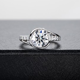 Raivari Moissanite Promise Rings 3 CT Bezel Setting Round Lab Created Diamond Solitaire Engagement Rings in 14K White Gold Plated Sterling Silver Anniversary Rings for Women 6