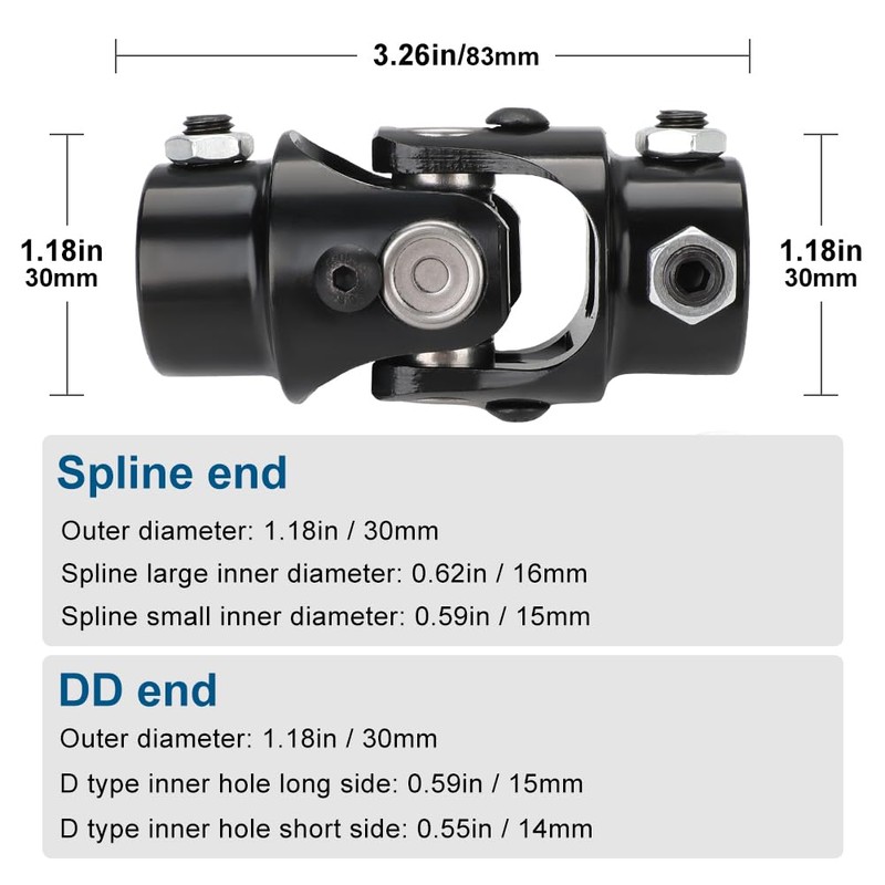 WMPHE 5/8"-36 Spline x 3/4" DD Single Steering Shaft Universal