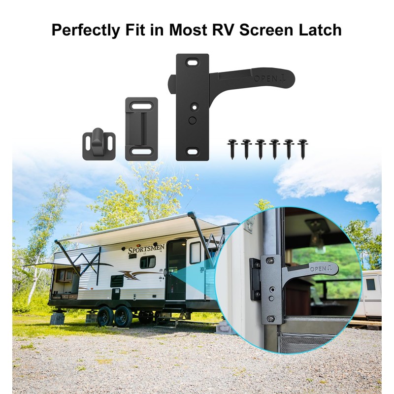 WanDwel Aluminum RV Screen Door Latch Handle Replacement Kit (Right