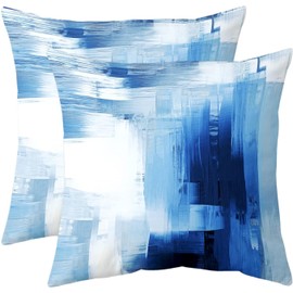 QUALKNOY Set of 2 Velvet Cushion Covers 45 x 45cm Blue Abstract Art Modern Decorative Throw Pillow Cases 18"x18" for Living Room Sofa Garden Outdoor Courtyard Decor Pillowcases