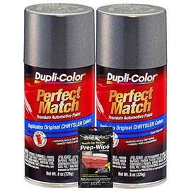 Dupli-Color Charcoal Gray Metallic Perfect Match Automotive Paint for Chrysler Vehicles - 8 oz, Bundles with Prep Wipe (3 Items)