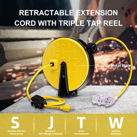 30 Ft Extension Cord reel, Retractable Extension Cord with 3 Power Outlets Indicator Lights, 16AWG/3C SJTW Heavy Duty Power Cord, 10 Amp Circuit Breaker, Wall Mount and Ceiling Mount, ETL Certified