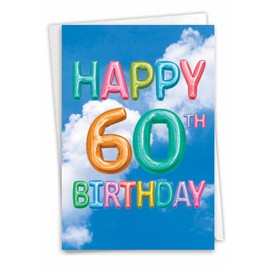 The Best Card Company - 60th Happy Birthday Card with Envelope - 60 Year Old Congrats (Not Layered, Sparkled, or 3D) - Inflated Messages Milestones 60 (Not Actual Balloons) C5651DMBG
