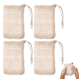 HAMKU Soap Bags Organic 100% Cotton, Soap Bags for Solid Soap, Cotton Soap Bag for Hair Soap, Soap Bag Set Soap Mesh Bag for Solid Shower Gel, Pack of 4, bronze