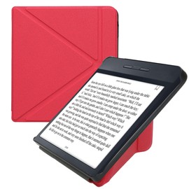 kwmobile Origami Case Compatible with Kobo Libra H2O Case - Slim PU Leather Cover with Stand - Neon Pink